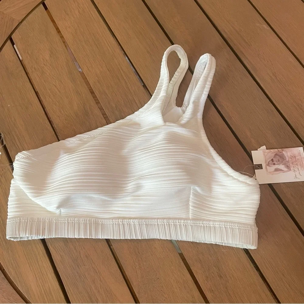 Jessica Simpson Ribbed One‎ Shoulder Swim Top Size XL NWT white